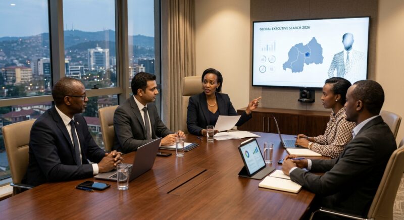 how to hire a CEO in Rwanda 2026 - Executive interview panel assessing CEO candidate in corporate setting
