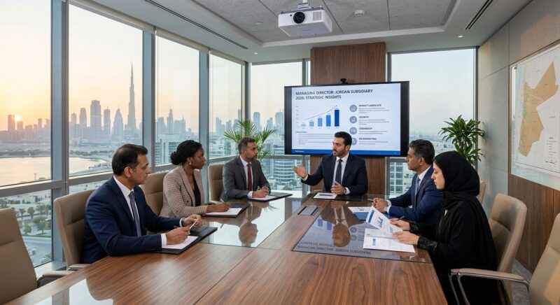 hire a managing director for a Jordan subsidiary 2026 - Map highlighting Jordan and regional markets for executive recruitment