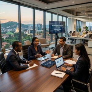 headhunting company Rwanda 2026 - Business professionals discussing executive recruitment strategy in a modern office