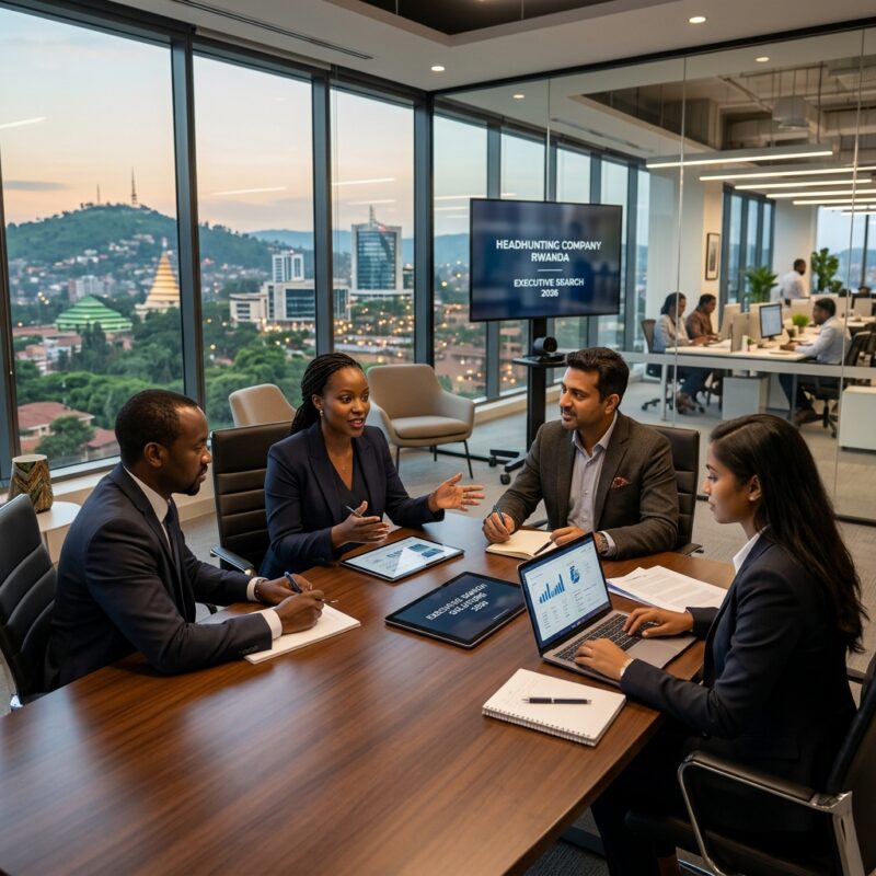 headhunting company Rwanda 2026 - Business professionals discussing executive recruitment strategy in a modern office